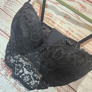 Adored by Adore Me‎ Black Lace Longline Bustier Bra 36D